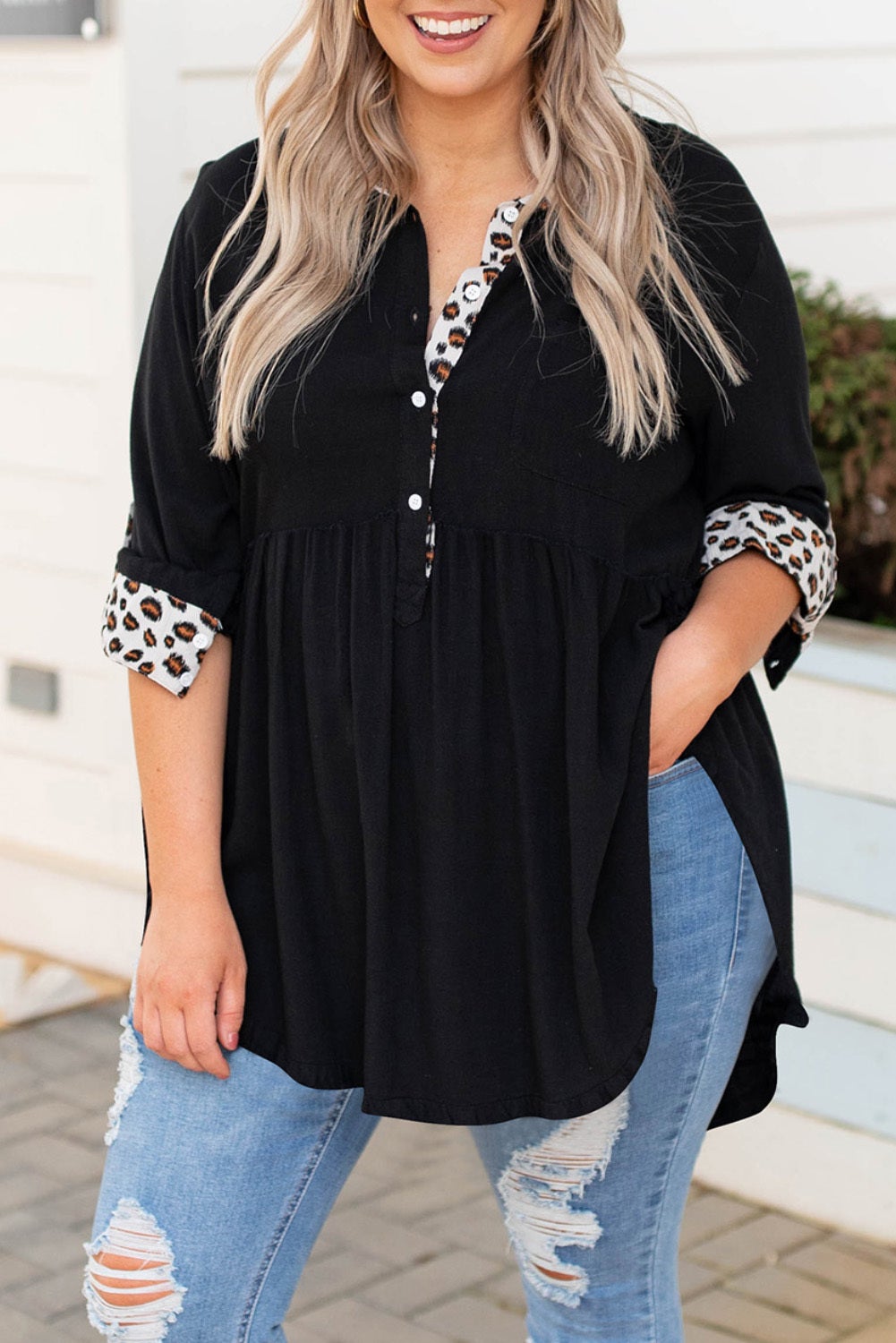 Leopard frayed sweater shop